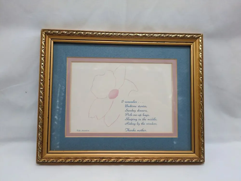 Jim Shackelford I Remember Thanks Mother Framed Poem Art Flower Print Vintage